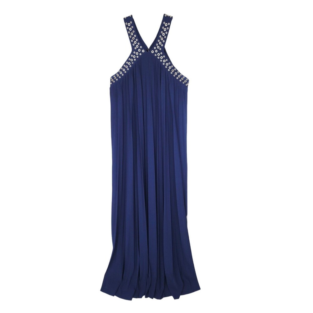 Michael Kors Dress Womens Large Maxi Long Sleeveless Swing Relaxed Pleated Gold